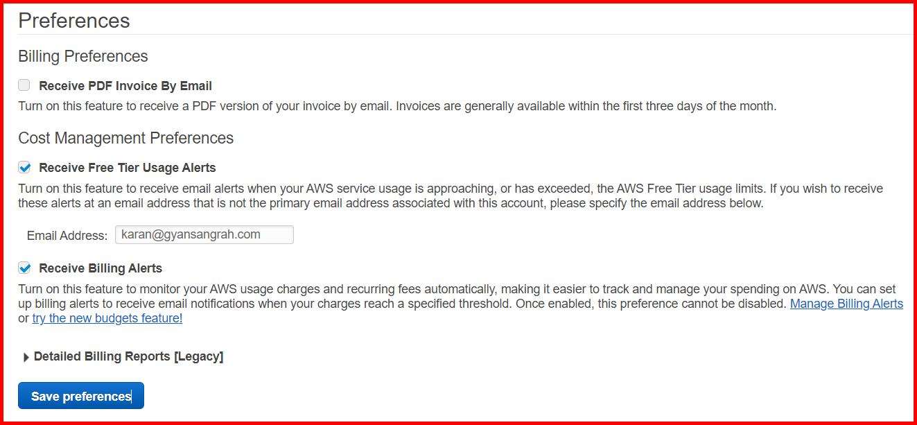 Picture showing the billing preferences screen